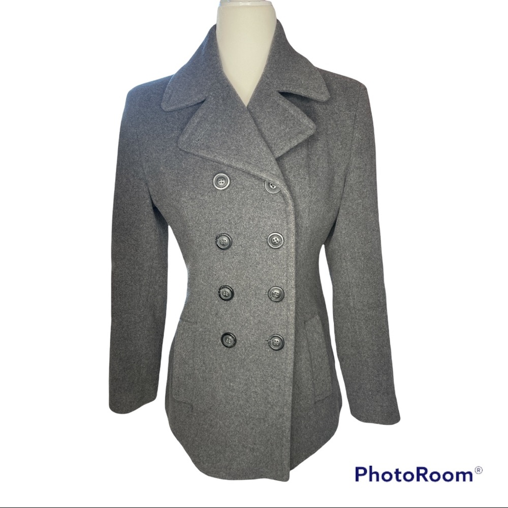Jones New York Wool Blend Gray pea coat 4 Petite - Picture 3 of 11